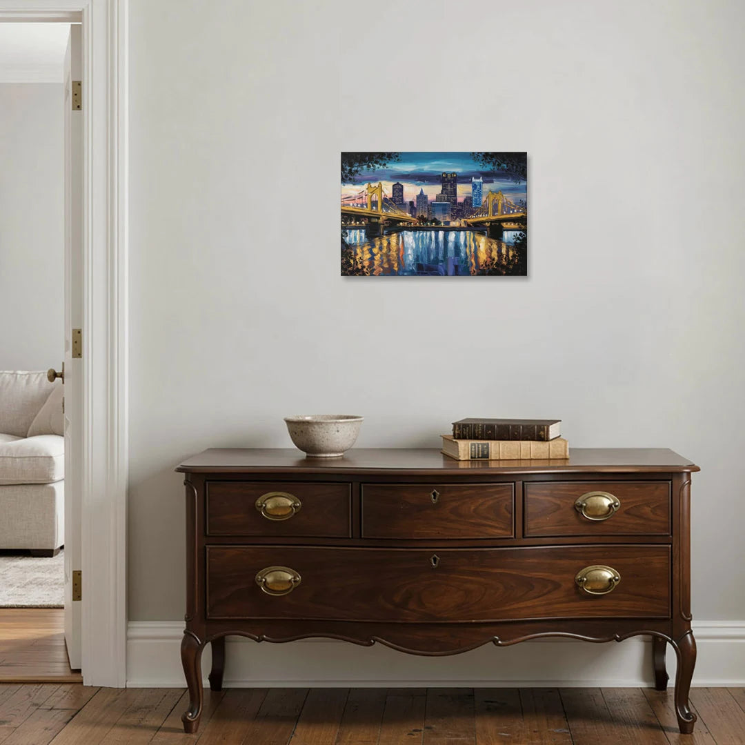 Pittsburgh Downtown Lights at Night - Canvas Wall Art - Coffee Table - 24x16