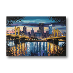 Pittsburgh Downtown Lights at Night - Canvas Wall Art - Front