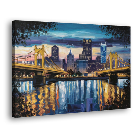 Pittsburgh Downtown Lights at Night - Canvas Wall Art - Side