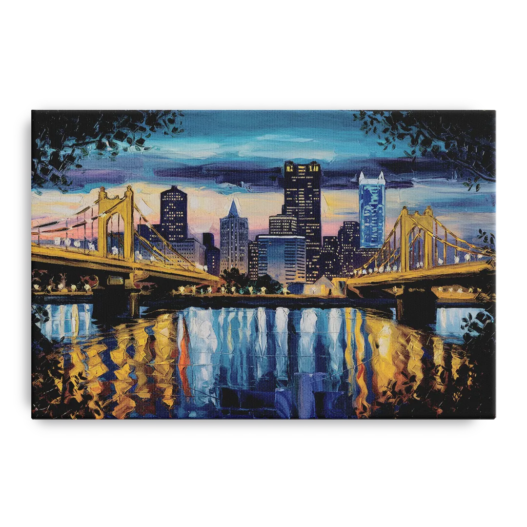 Pittsburgh Downtown Lights at Night Front - Canvas Wall Art