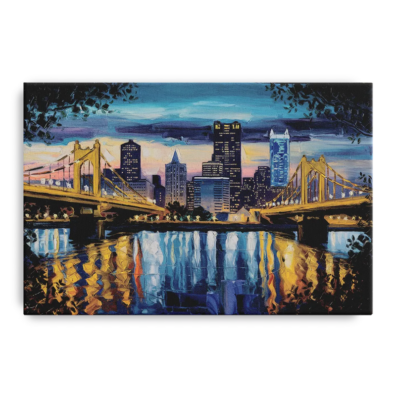 Pittsburgh Downtown Lights at Night Front - Canvas Wall Art
