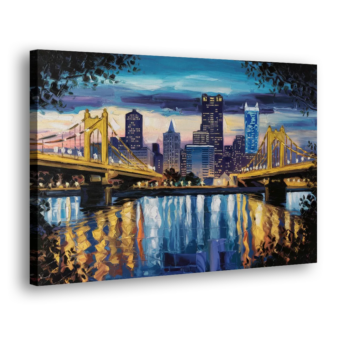 Pittsburgh Downtown Lights at Night Side - Canvas Wall Art