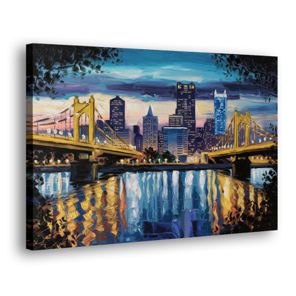 Pittsburgh Downtown Lights at Night Side - Canvas Wall Art