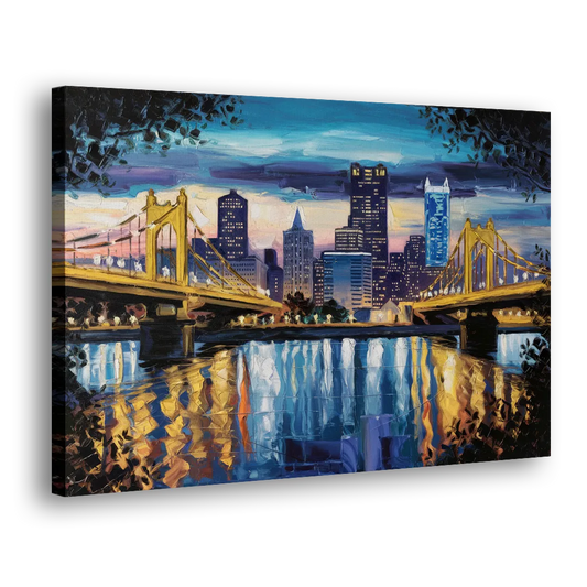 Pittsburgh Downtown Lights at Night Side - Canvas Wall Art