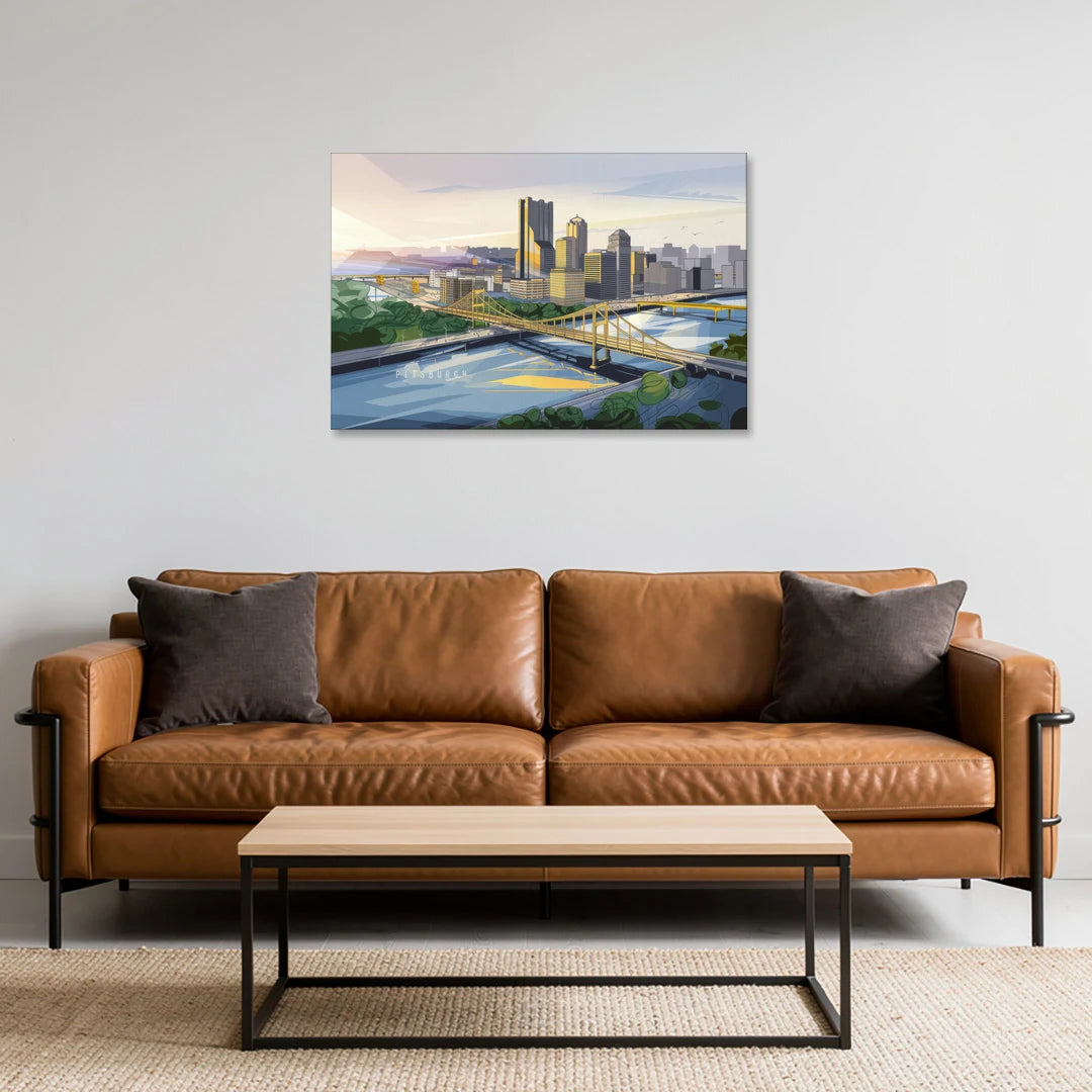 Pittsburgh Golden Triangle View - Canvas Wall Art - Sofa - 36x24