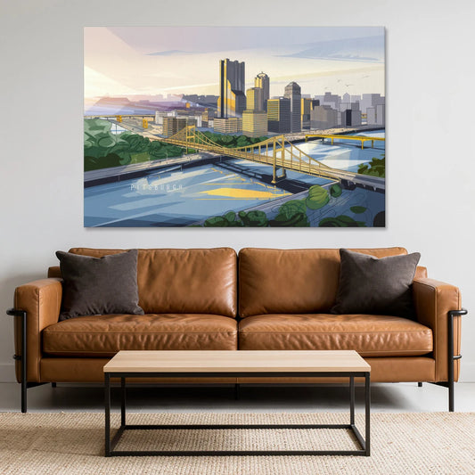 Pittsburgh Golden Triangle View - Canvas Wall Art - Sofa - 60x40