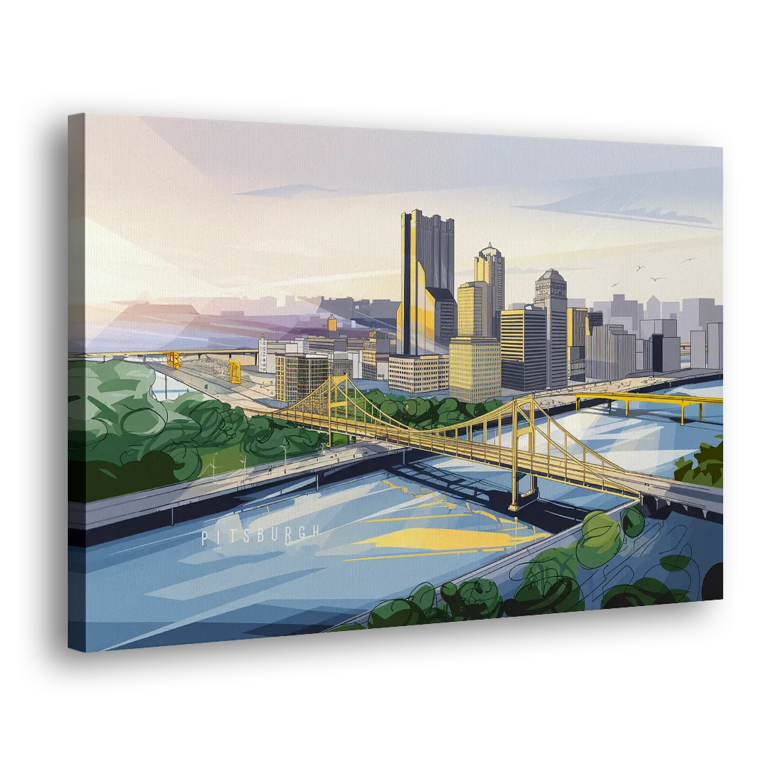 Pittsburgh Golden Triangle View Side - Canvas Wall Art