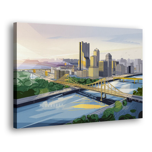 Pittsburgh Golden Triangle View Side - Canvas Wall Art