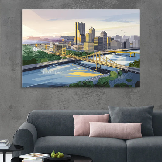 Pittsburgh Golden Triangle View Living Room - Canvas Wall Art