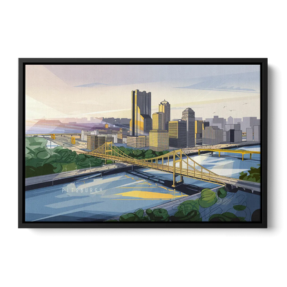 Pittsburgh Golden Triangle View Front - Black Canvas Wall Art