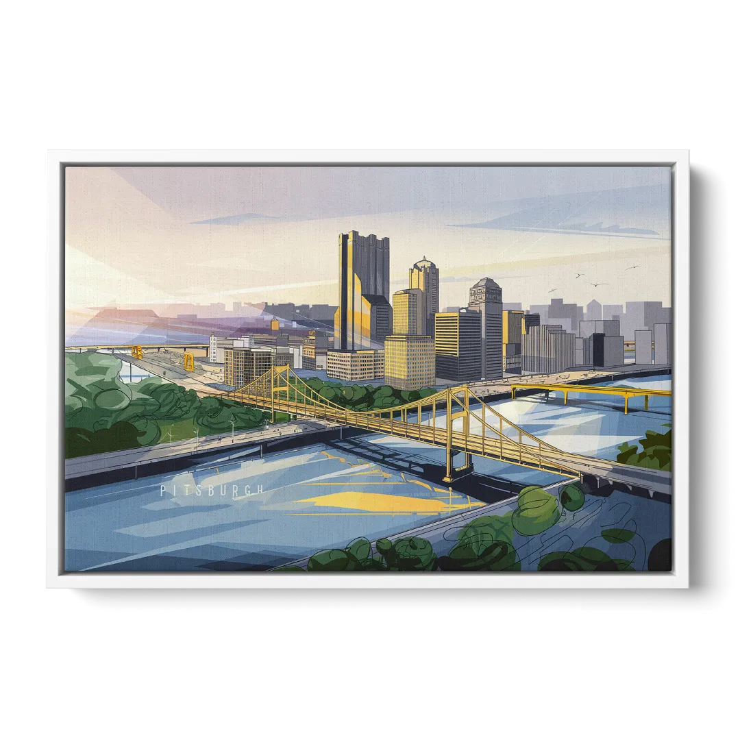 Pittsburgh Golden Triangle View Front - White Canvas Wall Art