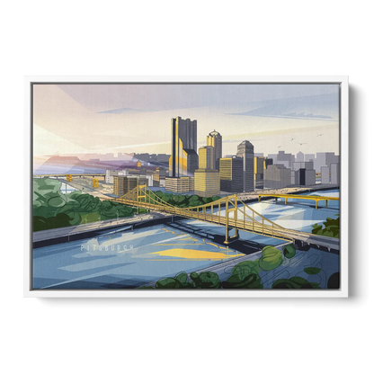 Pittsburgh Golden Triangle View Front - White Canvas Wall Art