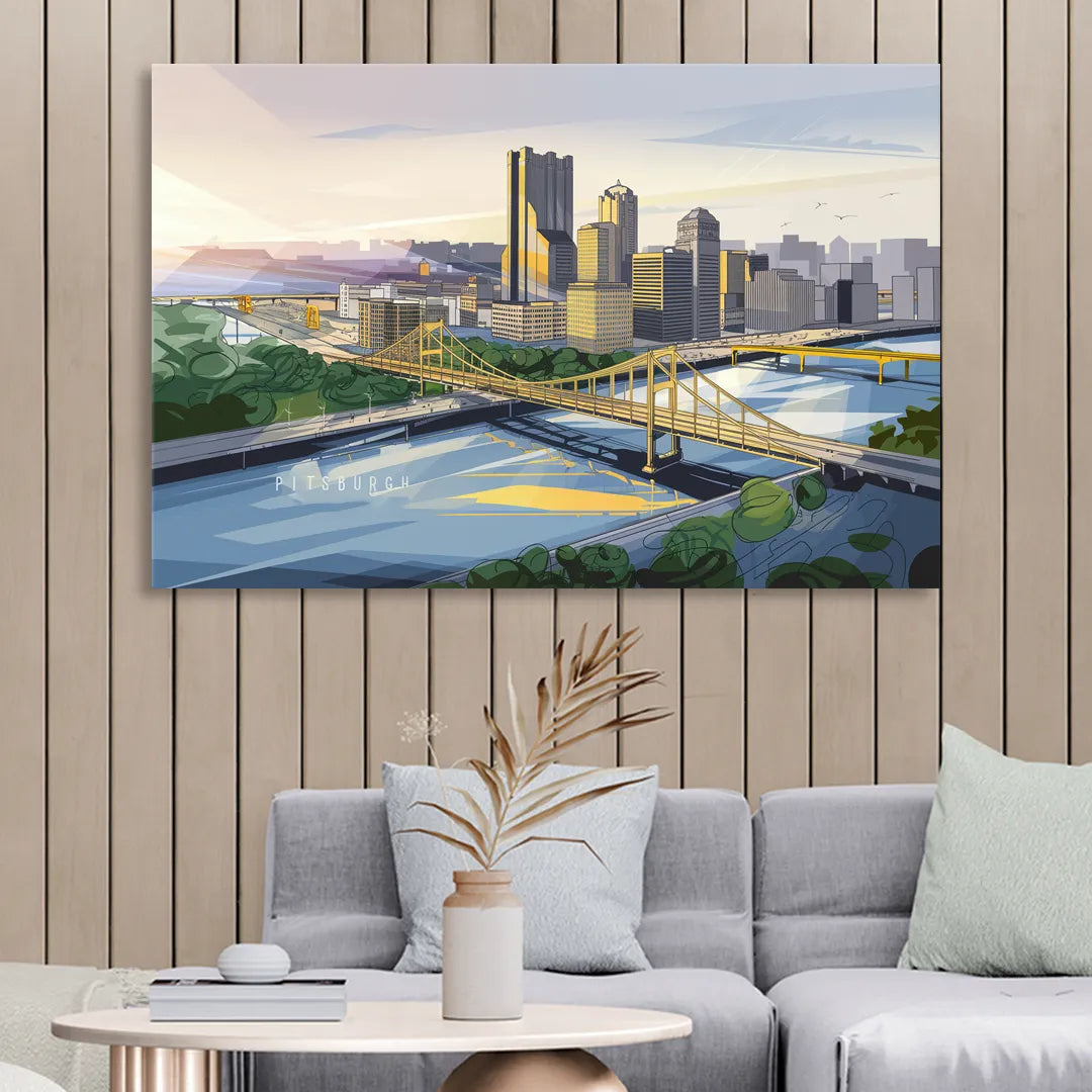 Pittsburgh Golden Triangle View Sitting Room - Canvas Wall Art