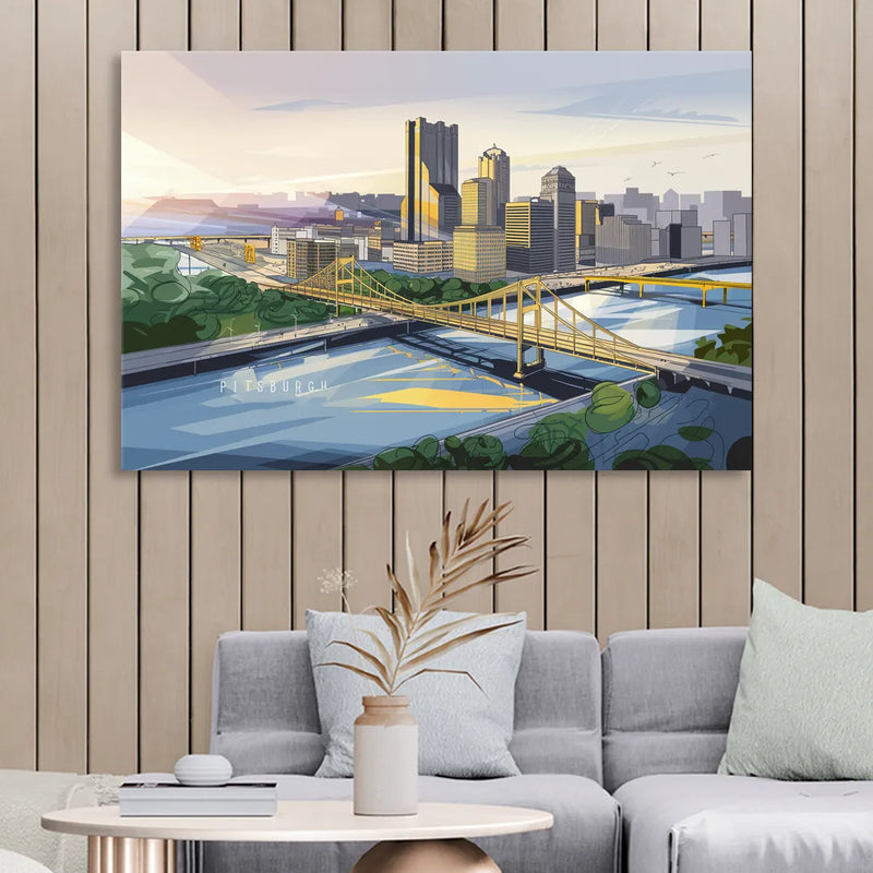 Pittsburgh Golden Triangle View Sitting Room - Canvas Wall Art