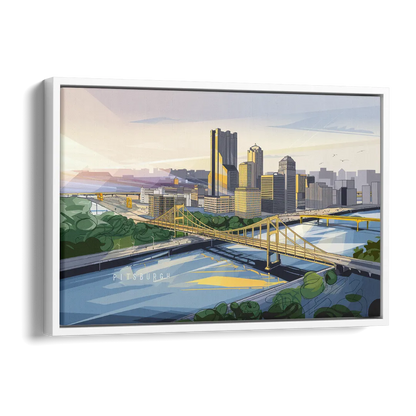 Pittsburgh Golden Triangle View Side - White Canvas Wall Art