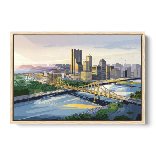 Pittsburgh Golden Triangle View - Oak Framed Canvas Wall Art - Front
