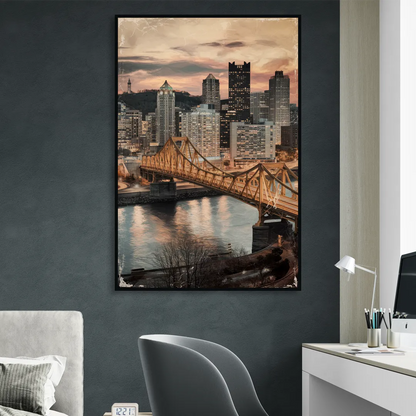 Pittsburgh Historic Landmarks Living Room - Black Canvas Wall Art
