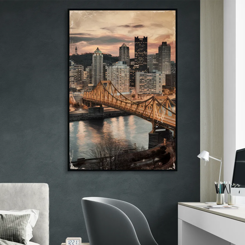 Pittsburgh Historic Landmarks Living Room - Black Canvas Wall Art