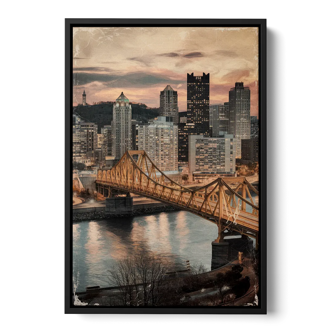 Pittsburgh Historic Landmarks Front - Black Canvas Wall Art