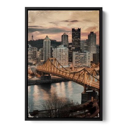 Pittsburgh Historic Landmarks Front - Black Canvas Wall Art