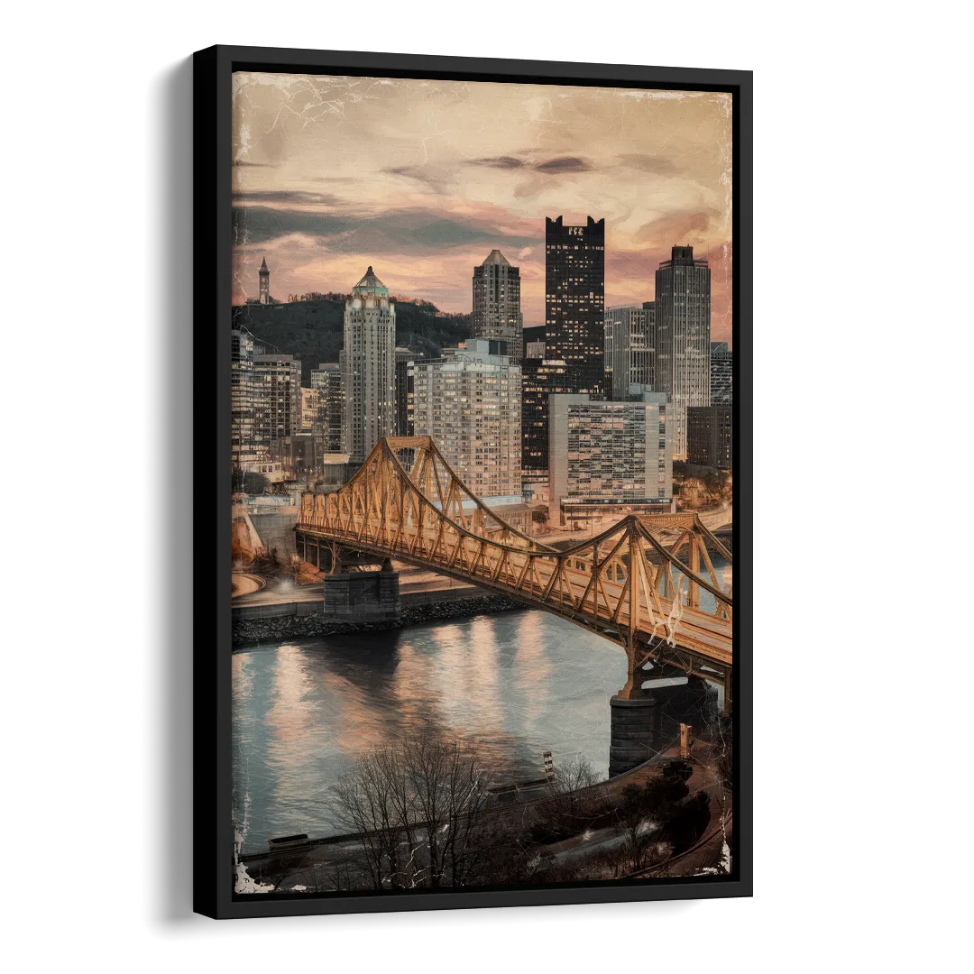 Pittsburgh Historic Landmarks Side - Black Canvas Wall Art