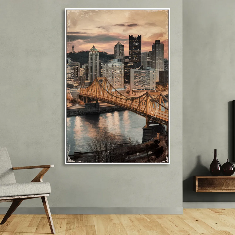 Pittsburgh Historic Landmarks Living Room - White Canvas Wall Art