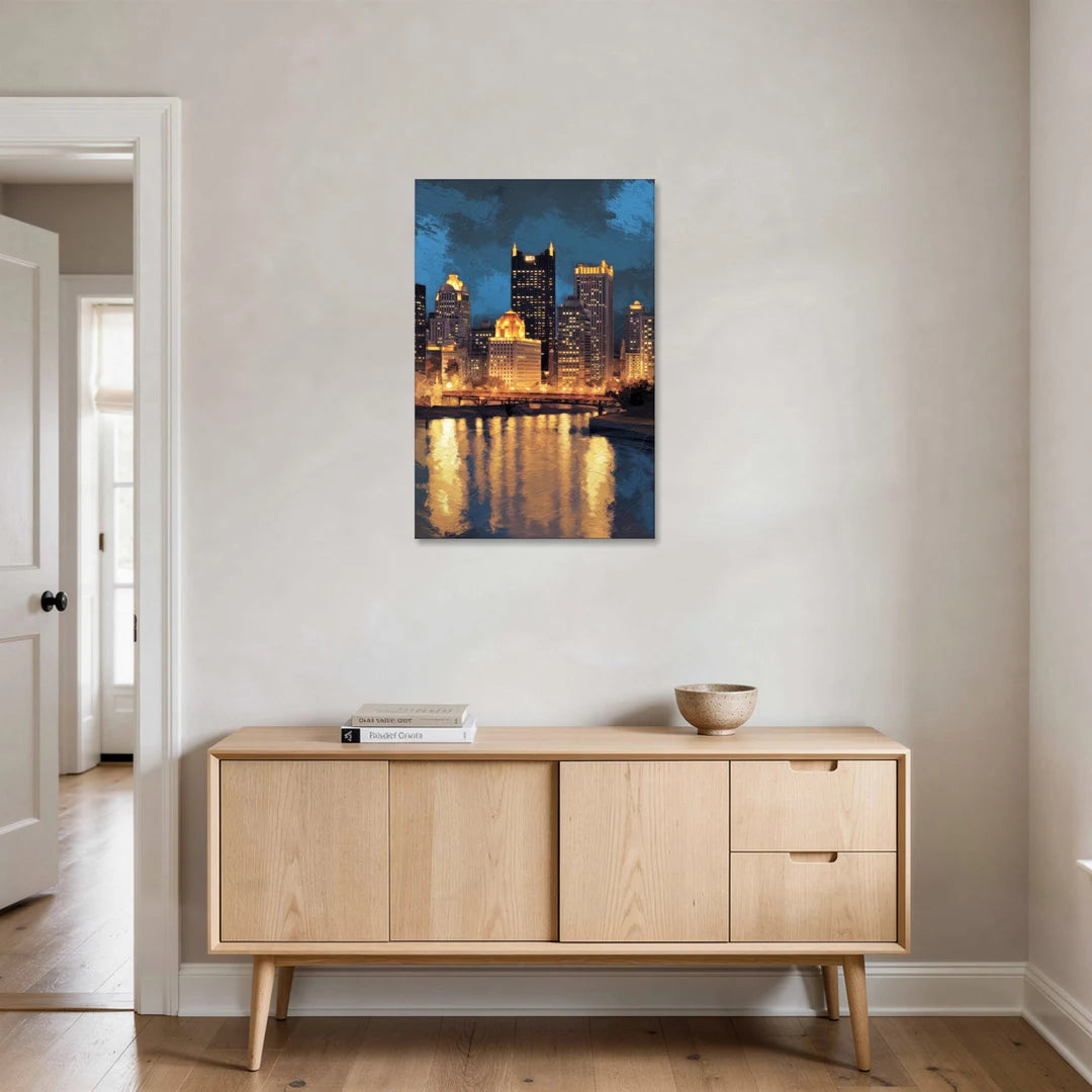 Pittsburgh Nighttime Glow - Canvas Wall Art - Coffee Table - 24x36