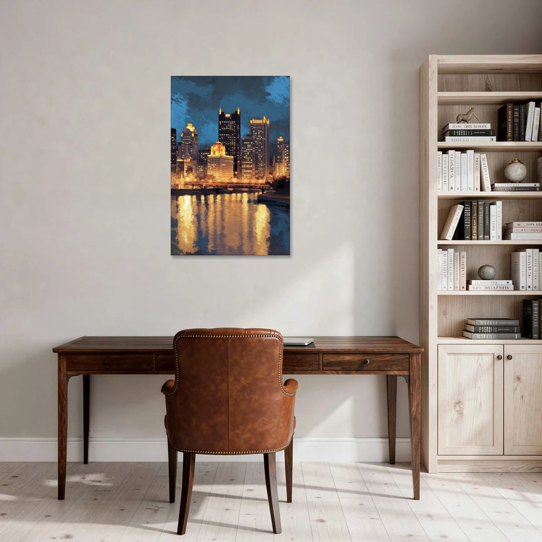 Pittsburgh Nighttime Glow - Canvas Wall Art - Office - 24x36