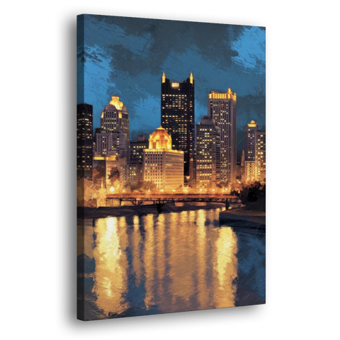 Pittsburgh Nighttime Glow - Canvas Wall Art - Side