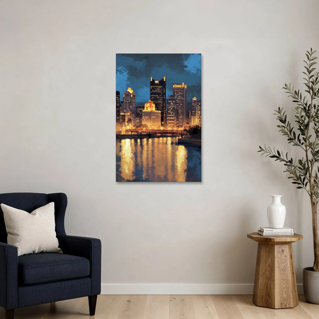 Pittsburgh Nighttime Glow - Canvas Wall Art - Sofa - 24x36
