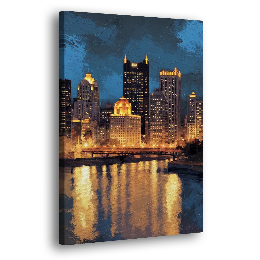 Pittsburgh Nighttime Glow Side - Canvas Wall Art