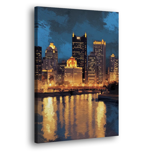 Pittsburgh Nighttime Glow Side - Canvas Wall Art