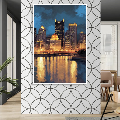 Pittsburgh Nighttime Glow Sitting Room - White Canvas Wall Art