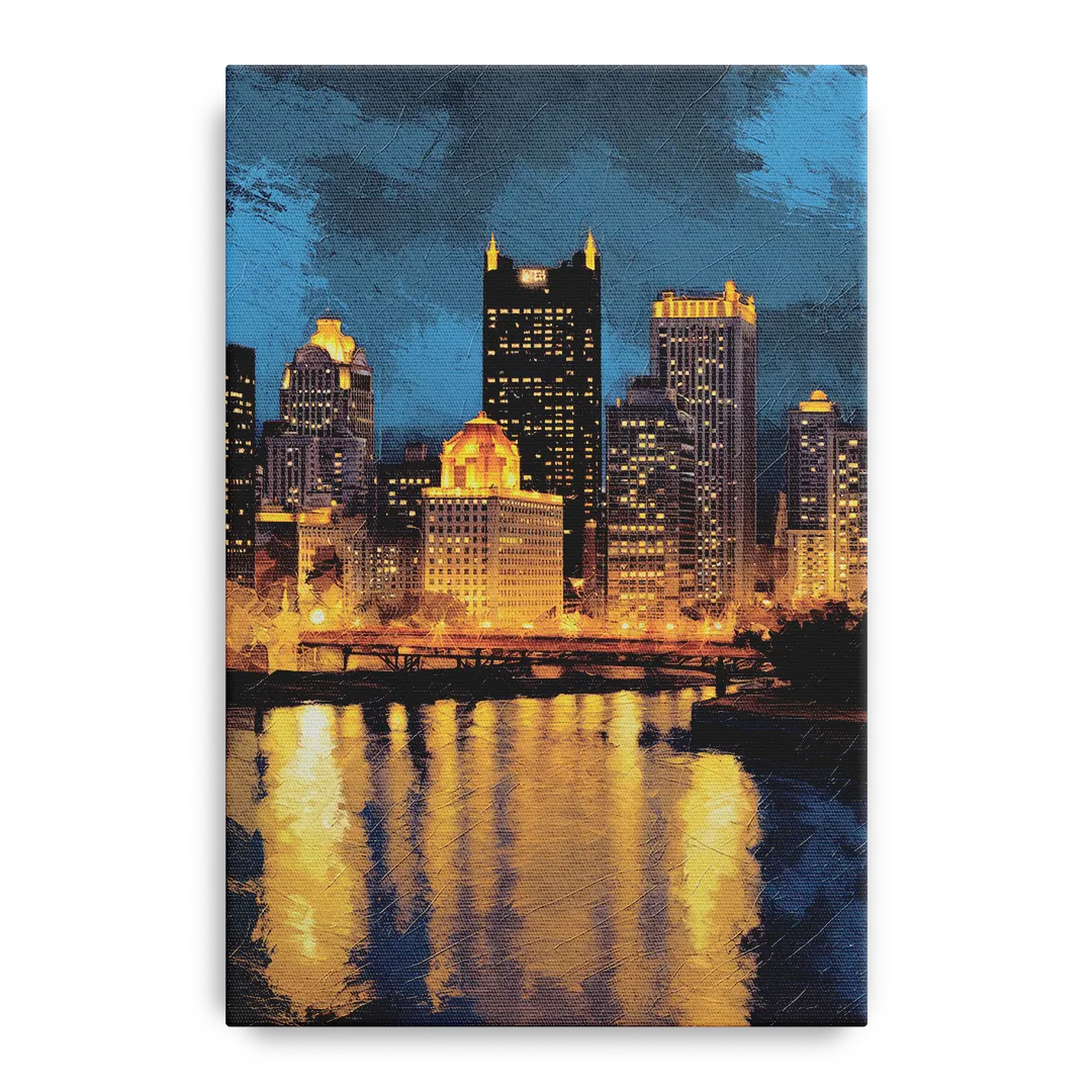 Pittsburgh Nighttime Glow Front - Canvas Wall Art