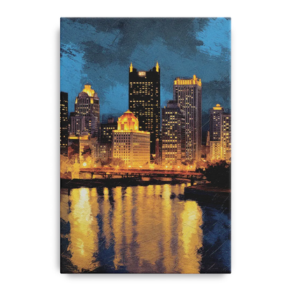 Pittsburgh Nighttime Glow Front - Canvas Wall Art