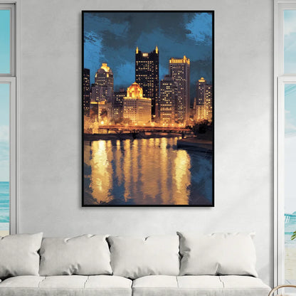 Pittsburgh Nighttime Glow Sitting Room - Black Canvas Wall Art