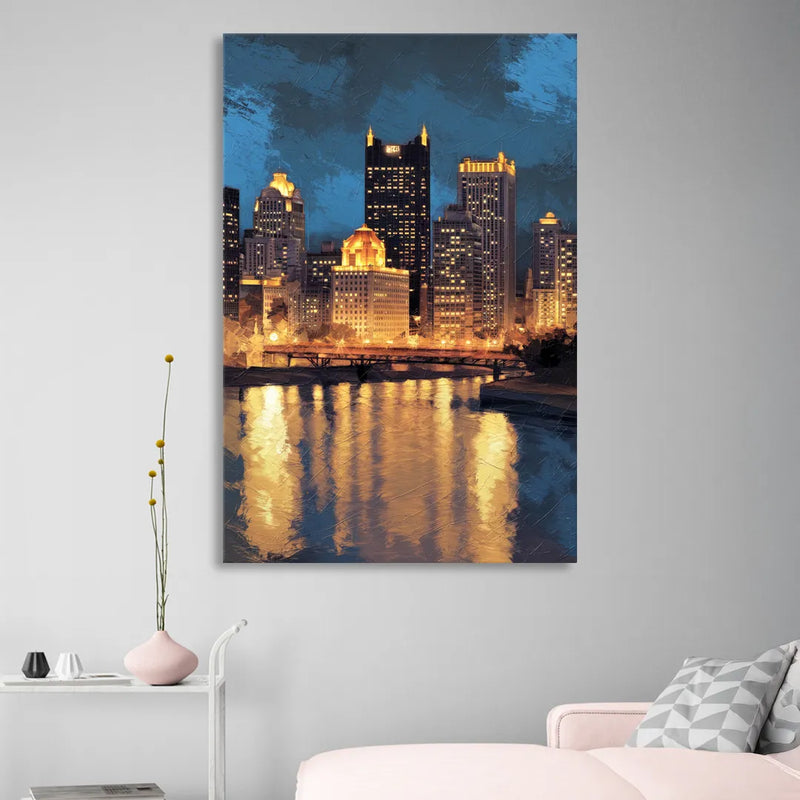 Pittsburgh Nighttime Glow Sitting Room - Canvas Wall Art