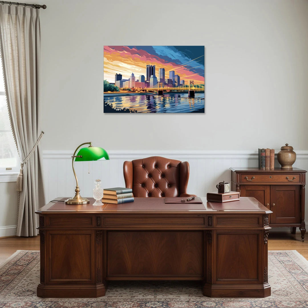 Pittsburgh Skyline At Sunset - Canvas Wall Art - Office - 36x24