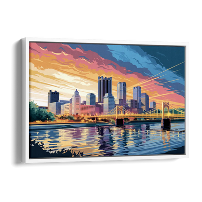 Pittsburgh Skyline At Sunset Side - White Canvas Wall Art
