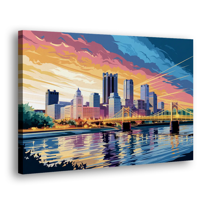 Pittsburgh Skyline At Sunset Side - Canvas Wall Art