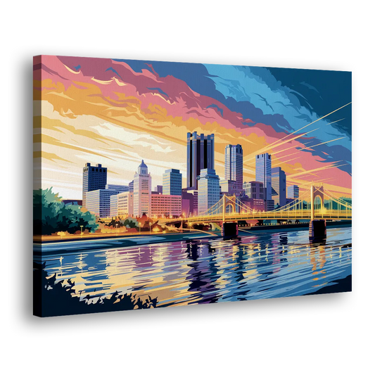 Pittsburgh Skyline At Sunset Side - Canvas Wall Art