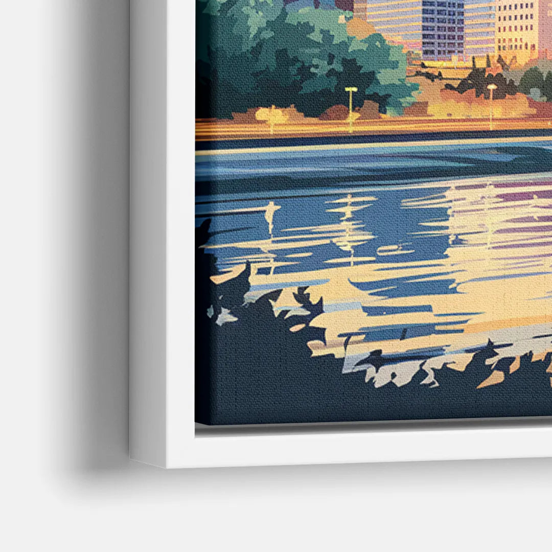 Pittsburgh Skyline At Sunset - Close-Up White Frame Canvas