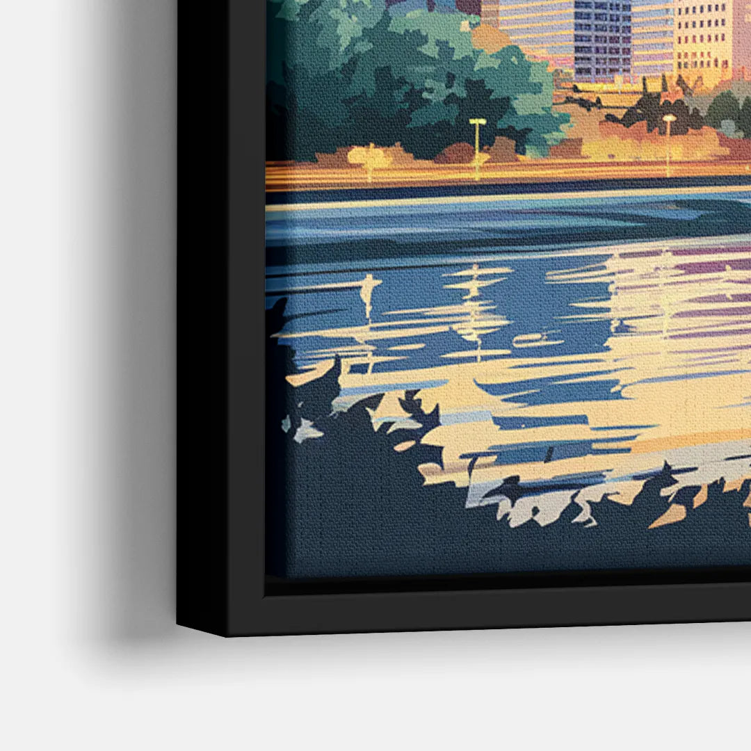 Pittsburgh Skyline At Sunset - Close-Up Black Frame Canvas