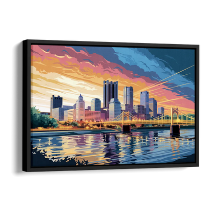 Pittsburgh Skyline At Sunset Side - Black Canvas Wall Art
