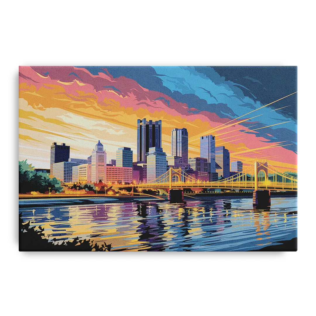 Pittsburgh Skyline At Sunset Front - Canvas Wall Art