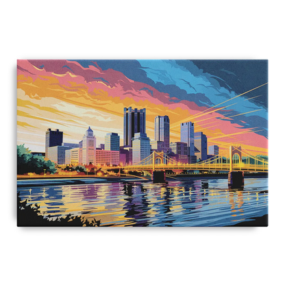 Pittsburgh Skyline At Sunset Front - Canvas Wall Art