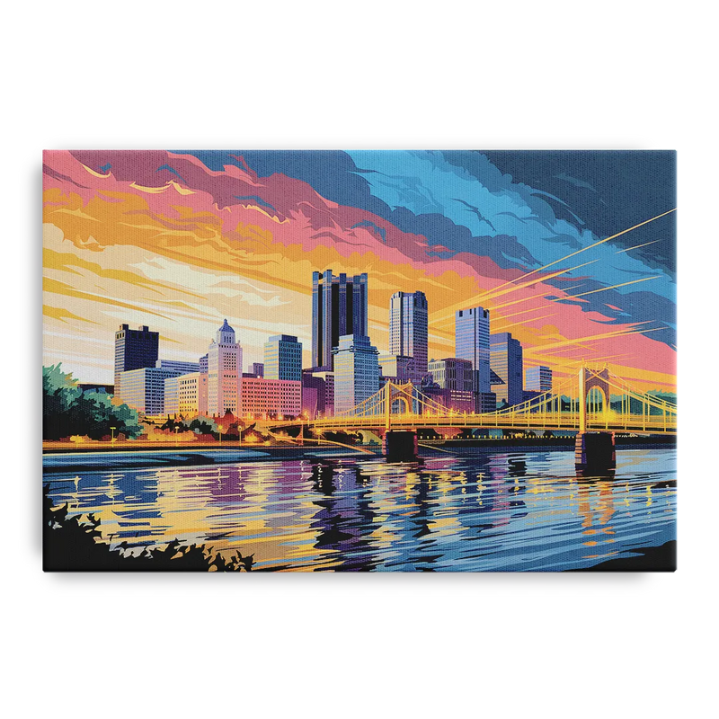 Pittsburgh Skyline At Sunset Front - Canvas Wall Art
