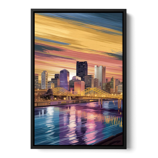 Pittsburgh Skyline Reflection - Black Framed Canvas Wall Art - Front