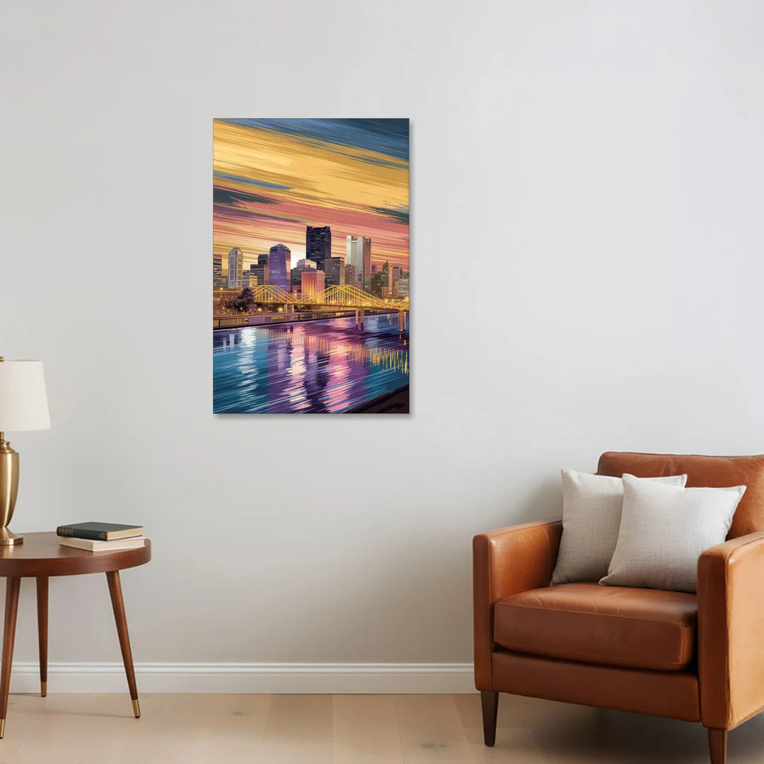 Pittsburgh Skyline Reflection - Canvas Wall Art - Sofa - 24x36