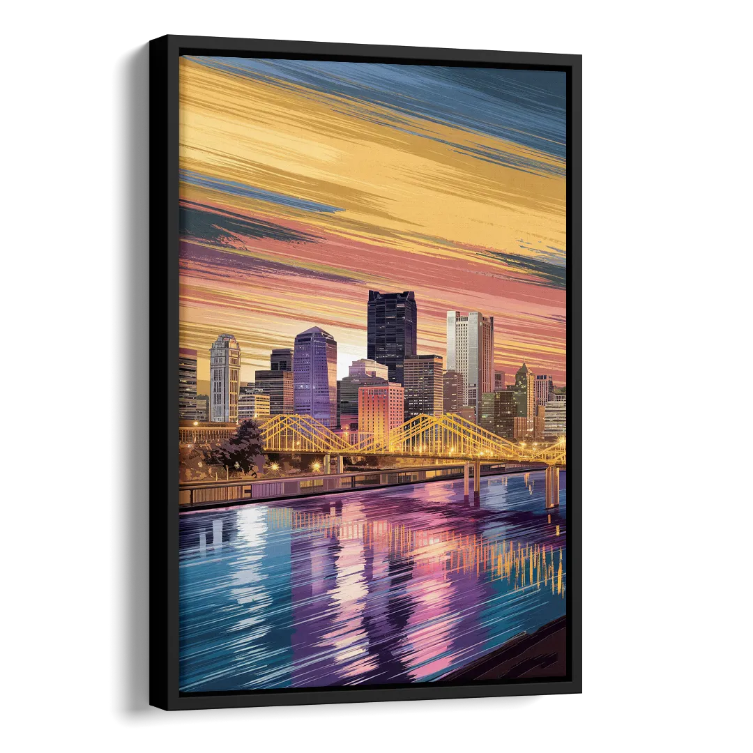 Pittsburgh Skyline Reflection Side - Black Canvas Wall Art
